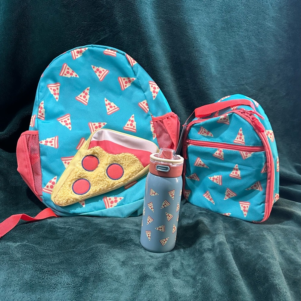 Cat & Jack Teal and Red Pizza Print Kids Bag Set